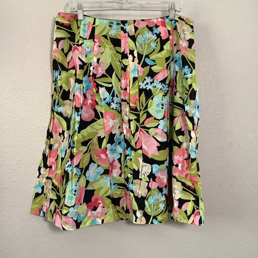 Talbots Y2K Colorful Floral 100% Cotton Spring Summer Casual Pleated Skirt Sz 14